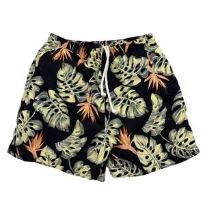 Tommy Bahama Mens Paradise Nation Tropical Leaf Swim Trunks Black Large